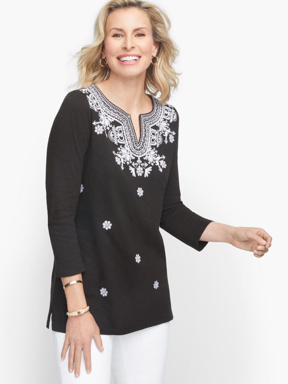 Talbots Embroidered V-Neck‎ Tunic Size Large